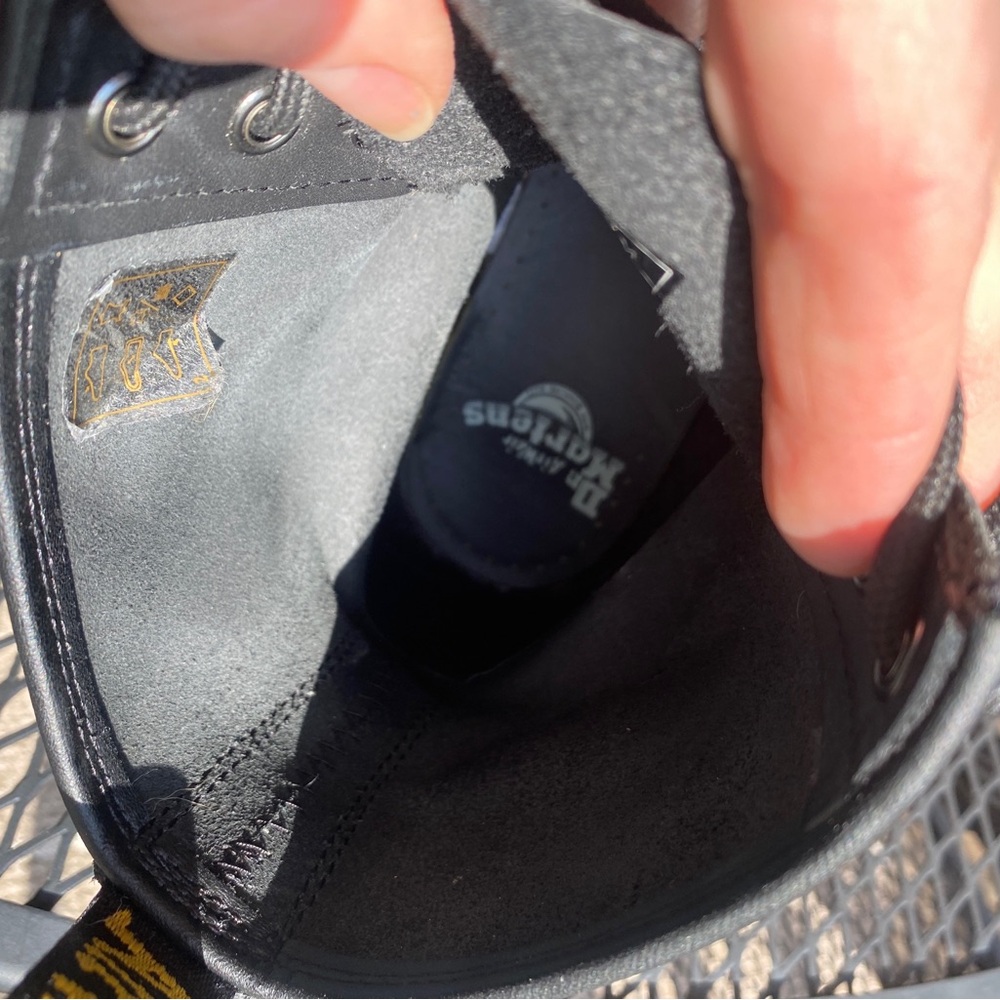 Dr. Martens Black Leather Combat Boots with Yellow Stitching - Picture 5 of 8